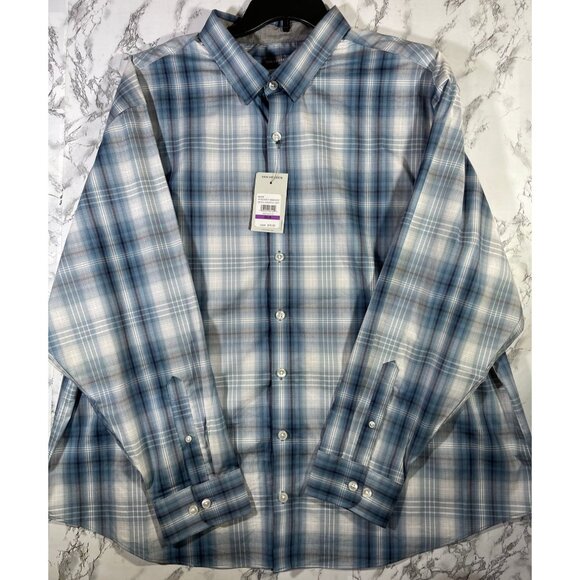 Van Heusen Mens Essential Shadow Plaid Long Sleeve Button-Down Shirt Blue - Picture 1 of 14